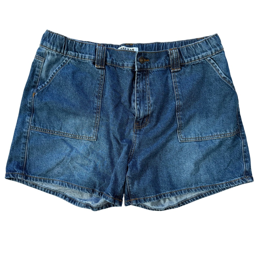 Wax Jean Collection Womens 3X Denim Shorts Elastic Waist Blue High Rise Plus
